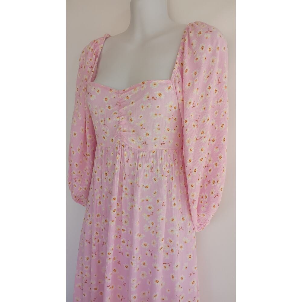 BillaBong Swept Away Midi Dress Pink Floral Puff Sleeve Smocked Cottagecore M - Picture 10 of 16
